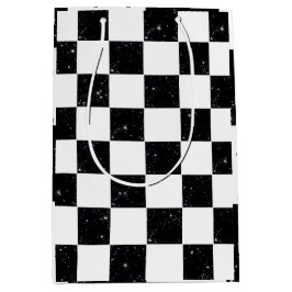 Mediana Bolsa de regalo clásica de cuadros en negro y blan
