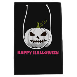Mediana Bolsa de regalo con calabaza blanca, Halloween ros