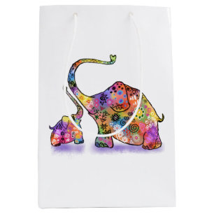 Mediana Bolsa de regalo con elefantes coloridos lindos