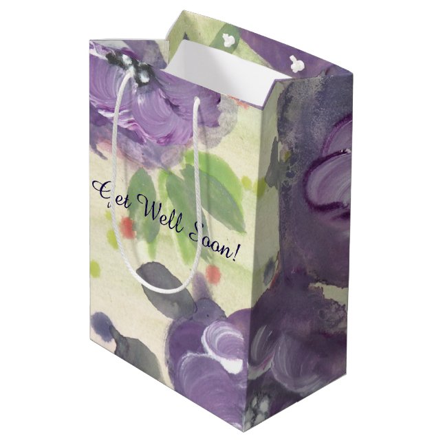 Mediana Bolsa de regalo con flores moradas (Angulo reverso)