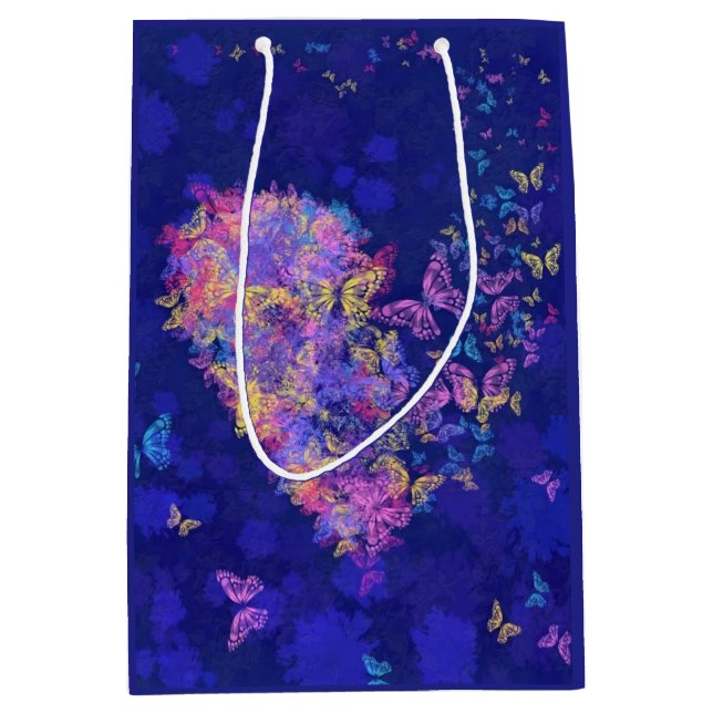 Mediana Bolsa de regalo con mariposas corazón (Anverso)