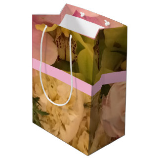Mediana Bolsa de regalo con orquídeas y peonías - media,