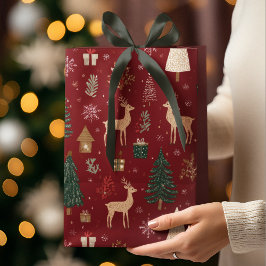 Mediana Bolsa de regalo con patrón caprichoso de Navidad f