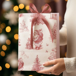Mediana Bolsa de regalo con patrón de Navidad en tono rosa