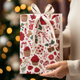 Mediana Bolsa de regalo con patrón festivo de Navidad en r