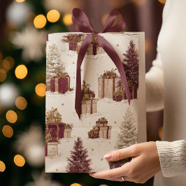 Mediana Bolsa de regalo con patrón navideño vintage