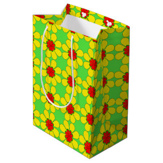 Mediana Bolsa de regalo - Daisises estilizados en verde