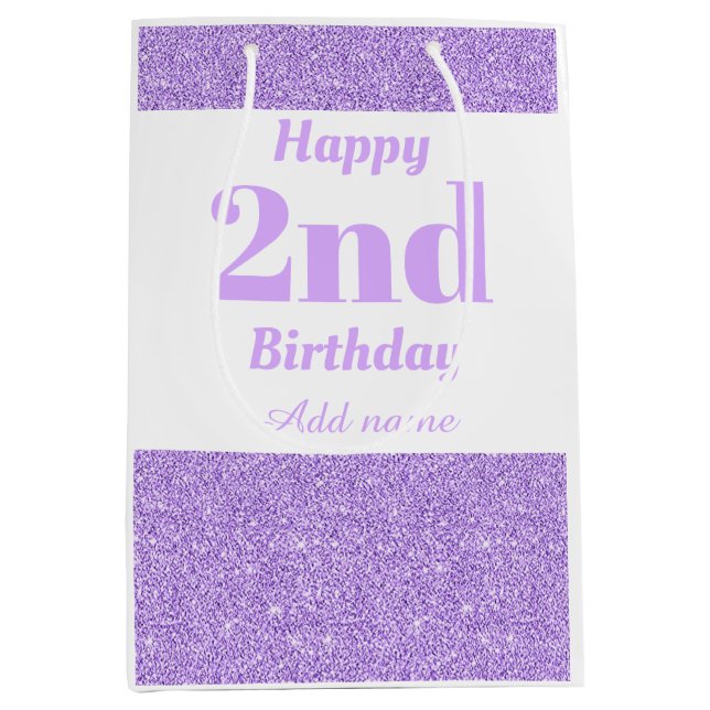 Mediana Bolsa de regalo de 2º cumpleaños personalizada y e (Anverso)