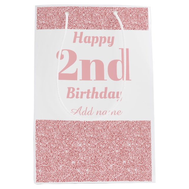 Mediana Bolsa de regalo de 2º cumpleaños personalizada y e (Anverso)