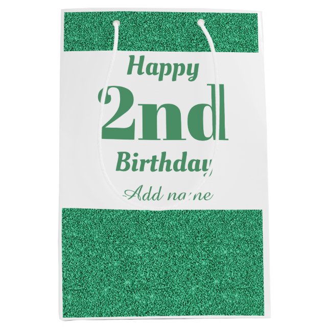 Mediana Bolsa de regalo de 2º cumpleaños personalizada y e (Anverso)