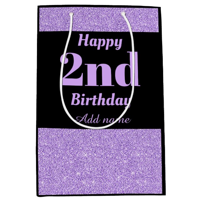 Mediana Bolsa de regalo de 2º cumpleaños personalizada y e (Anverso)