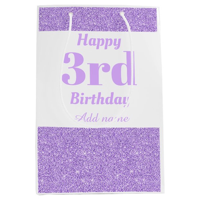 Mediana Bolsa de regalo de 3 cumpleaños personalizada y el (Anverso)