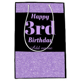 Mediana Bolsa de regalo de 3 cumpleaños personalizada y el