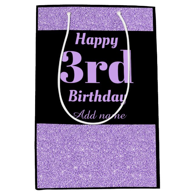 Mediana Bolsa de regalo de 3 cumpleaños personalizada y el (Anverso)