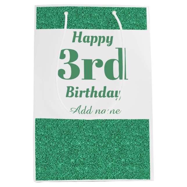 Mediana Bolsa de regalo de 3 cumpleaños personalizada y el (Anverso)