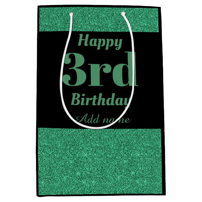 Mediana Bolsa de regalo de 3 cumpleaños personalizada y el (Anverso)