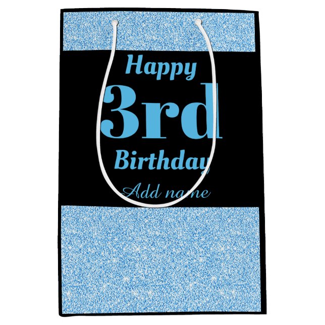 Mediana Bolsa de regalo de 3 cumpleaños personalizada y el (Anverso)