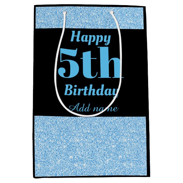 Mediana Bolsa de regalo de 5 cumpleaños personalizada y el (Anverso)