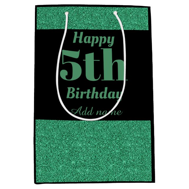 Mediana Bolsa de regalo de 5 cumpleaños personalizada y el (Anverso)