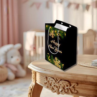 Mediana Bolsa de regalo de Año Nuevo elegante en negro y d