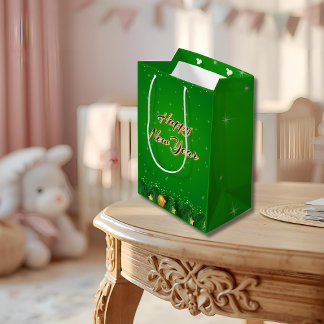 Mediana Bolsa de regalo de Año Nuevo Verde Oro