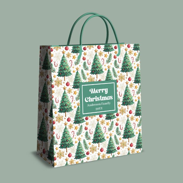 Mediana Bolsa de regalo de árboles de Navidad editable de  (Trendy Christmas trees gift bag editable layout

)