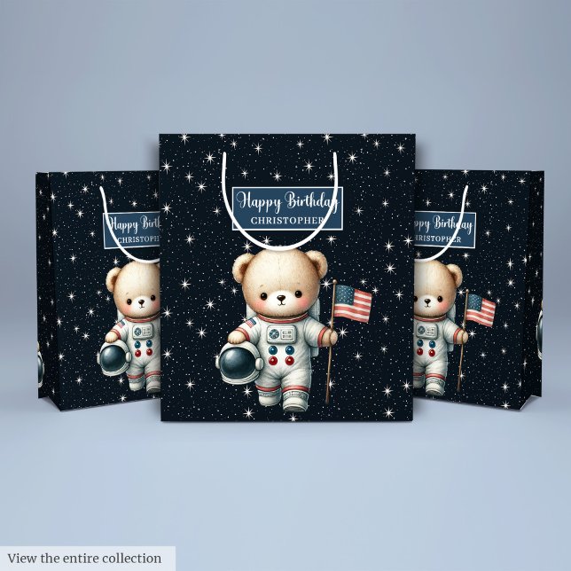 Mediana Bolsa de regalo de Astronauta de Oso de Teddy para (Teddy Bear Astronaut Gift Bag for Birthday Boy)