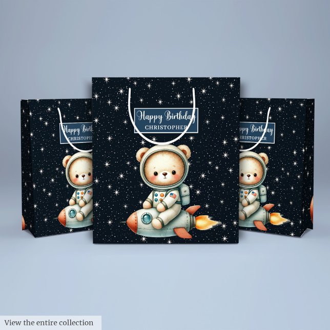 Mediana Bolsa de regalo de Astronauta de Teddy para niño d (Cute Teddy Astronaut Gift Bag for Birthday Boy)