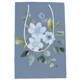 Mediana Bolsa de regalo de boda floral azul acuarela