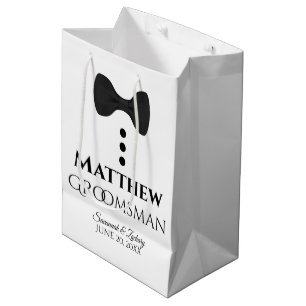 Mediana Bolsa de regalo de Boda Groomsman con cordón negro