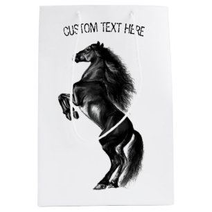 Mediana Bolsa de regalo de caballo negro con texto persona