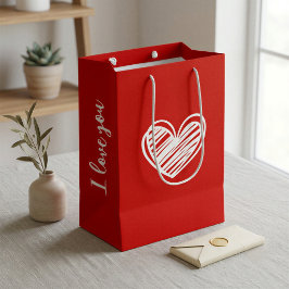 Mediana Bolsa de regalo de corazón rojo minimalista