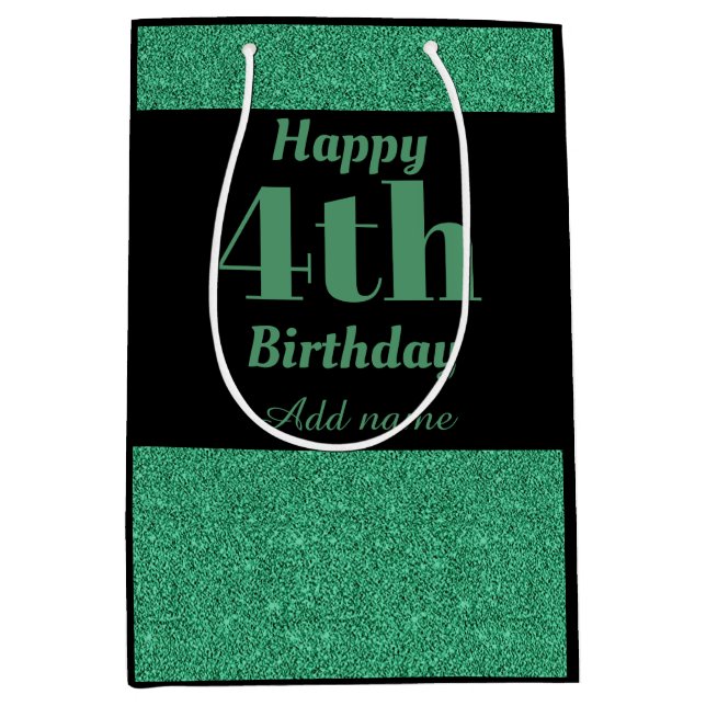 Mediana Bolsa de regalo de cuarto cumpleaños personalizada (Anverso)