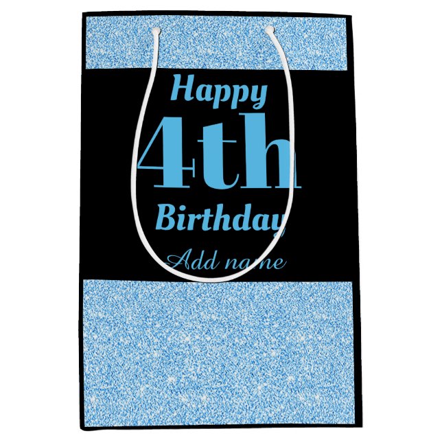 Mediana Bolsa de regalo de cuarto cumpleaños personalizada (Anverso)