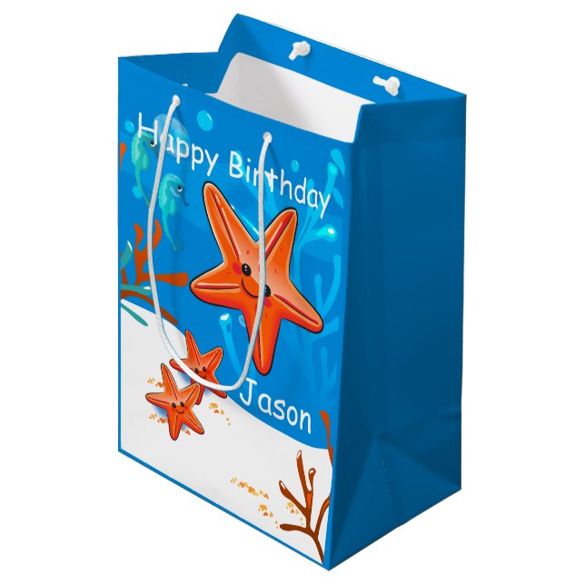 Mediana Bolsa de regalo de cumpleaños acuático de Starfish (Angulo Anverso)