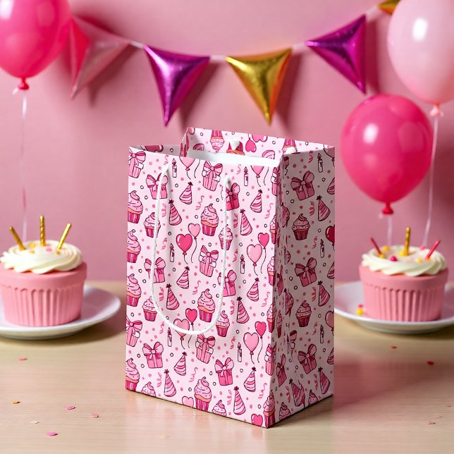 Mediana Bolsa de regalo de cumpleaños con cupcakes rosas (Subido por el creador)