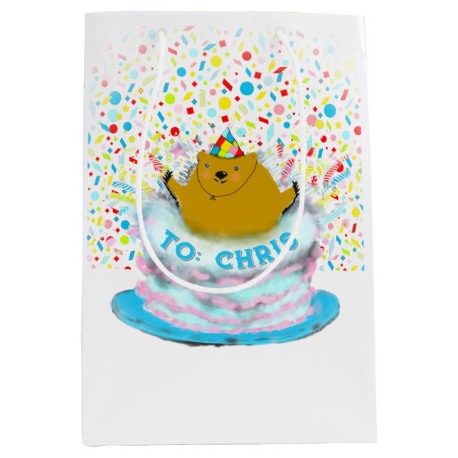 Mediana Bolsa de regalo de cumpleaños de Groundhog (Anverso)
