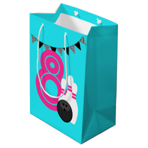Mediana Bolsa de regalo de cumpleaños de Neon Blue Bowling