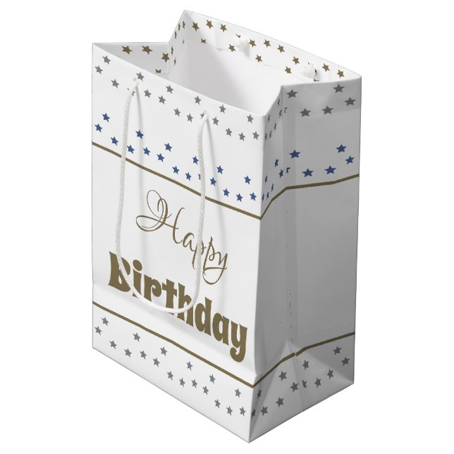 Mediana Bolsa de regalo de cumpleaños de papel con patrón  (Angulo Anverso)