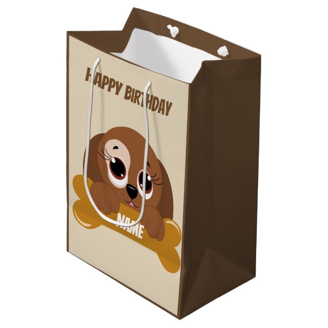 Mediana Bolsa de regalo de cumpleaños de perro con pipa pe (Angulo Anverso)