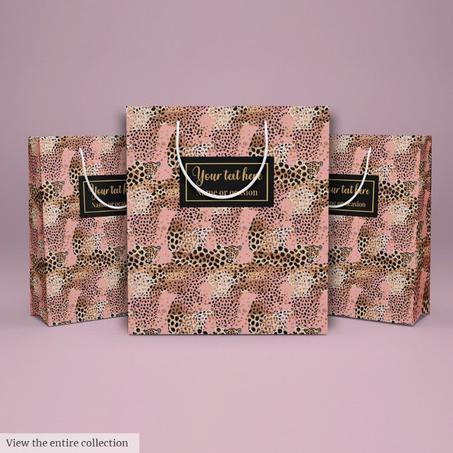 Mediana Bolsa de regalo de cumpleaños de piel de leopardo  (Lux pink and gold leopard skin birthday gift bag)