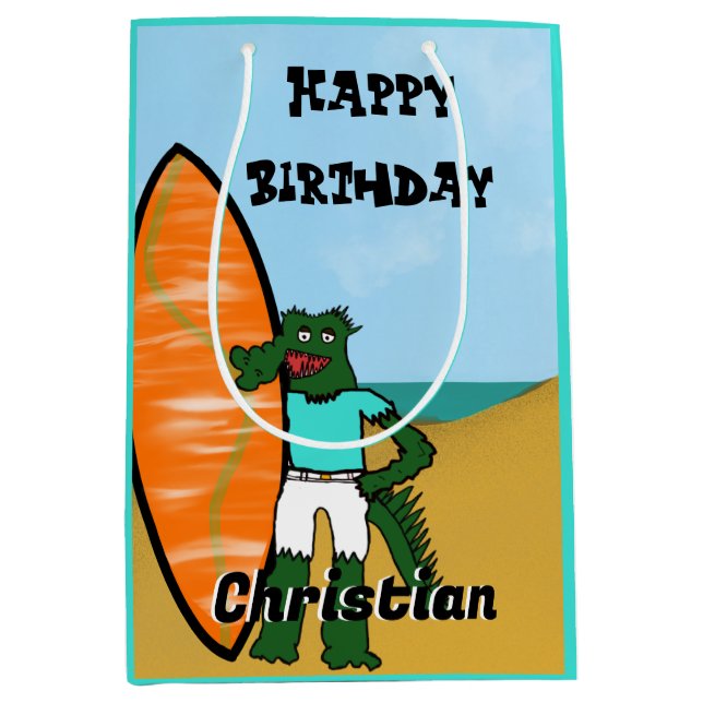 Mediana Bolsa de regalo de cumpleaños de surf (Anverso)