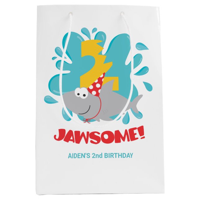 Mediana Bolsa de regalo de cumpleaños de tiburón segundo (Anverso)
