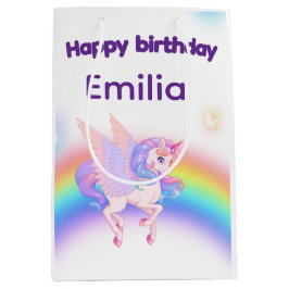 Mediana Bolsa de regalo de cumpleaños de unicornio arcoíri