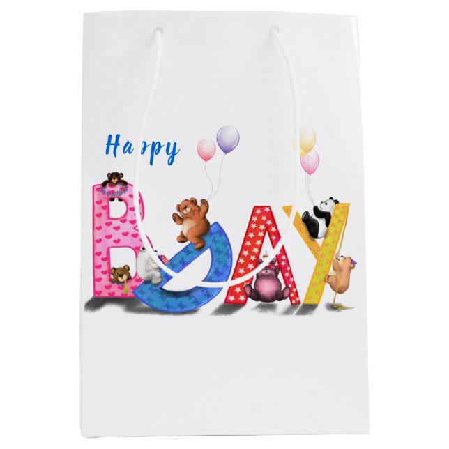 Mediana Bolsa de regalo de cumpleaños del Fiesta Happy Bea (Anverso)
