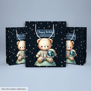 Mediana Bolsa de regalo de cumpleaños del oso espacial par