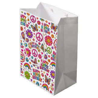 Mediana Bolsa de regalo de cumpleaños Happy Hippie