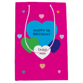 Mediana Bolsa de regalo de cumpleaños rosa con corazones, 