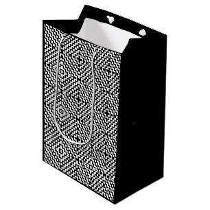 Mediana Bolsa de regalo de diseño azteca blanca y negra a