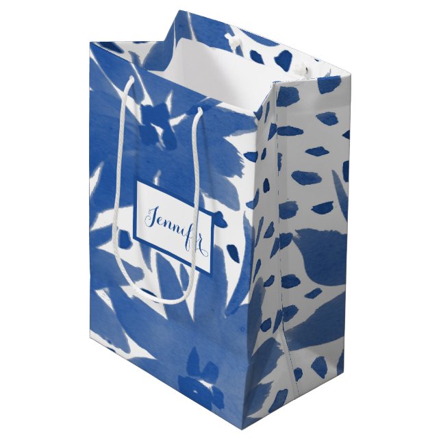 Mediana Bolsa de regalo de diseño floral personalizada de  (Angulo Anverso)